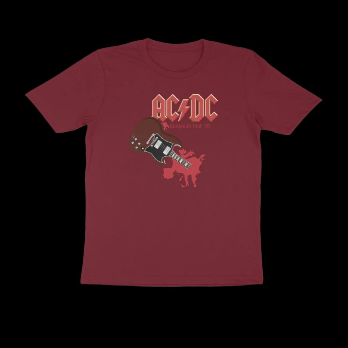 T-Shirt Officiel AC/DC Fly On The Wall Tour – Marron Rouge Homme Rock Vintage